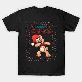 Merry Xmas Dabbing Christmas Bear with Lights, Great matching family apparel for Christmas day T-Shirt